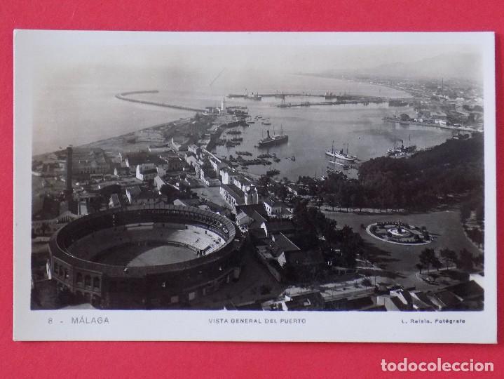 Postales: ANTIGUA POSTAL DE MALAGA - VISTA GENERAL DEL PUERTO Y PLAZA TOROS ... R-7349