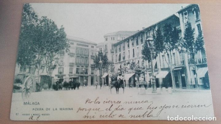Postales: POSTAL MALAGA N&ordm; 67 ACERA DE LA MARINA EDIC. HAUSER Y MENET ANIMADA COCHES CABALLOS ANDALUCIA