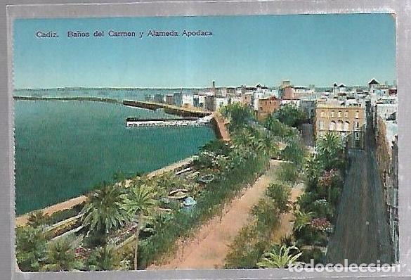 Postcards: TARJETA POSTAL DE CADIZ - BA&Ntilde;OS DEL CARMEN Y ALAMEDA APODACA. 134. C.R.S