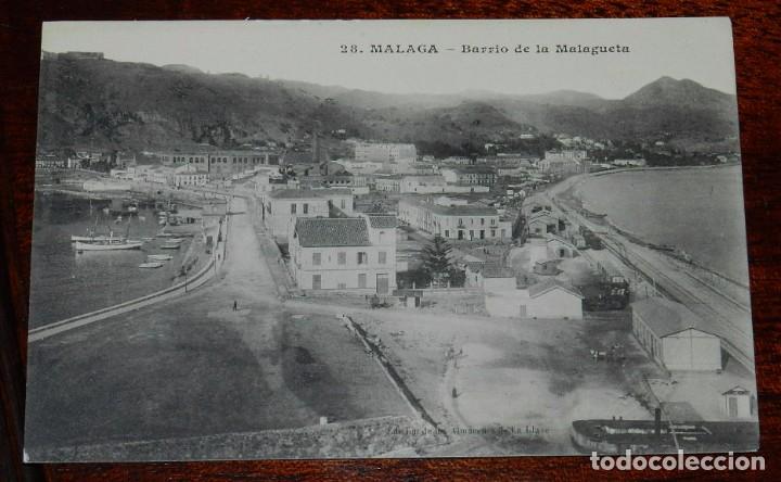Postales: POSTAL DE MALAGA, BARRIO DE LA MALAGUETA, N. 28, EDITADA POR ALMACENES LA LLAVE. NO CIRCULADA.