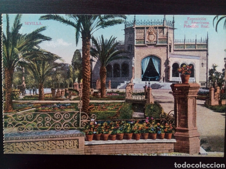 Postales: Postal de Sevilla. Exposici&oacute;n H. Americana. Pabell&oacute;n Real.