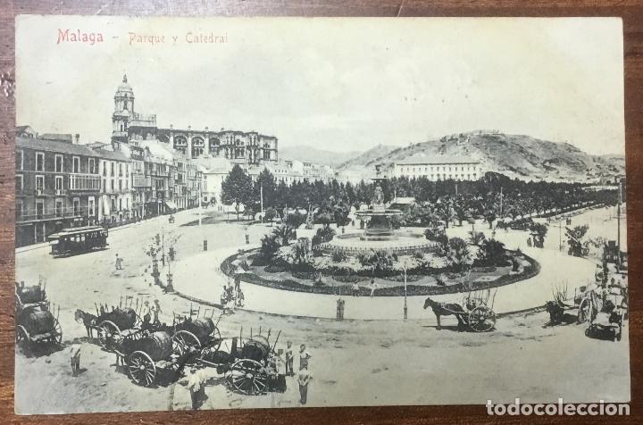 Cartoline: M&Aacute;LAGA. PARQUE Y CATEDRAL. ED. DOMINGO DEL RIO. CIRCULADA EN 1908.
