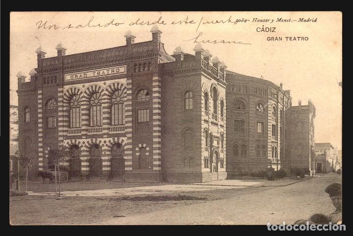 Cartoline: CADIZ GRAN TEATRO ANTIGUA TARJETA POSTAL HAUSER Y MENET CA 1900 USADA