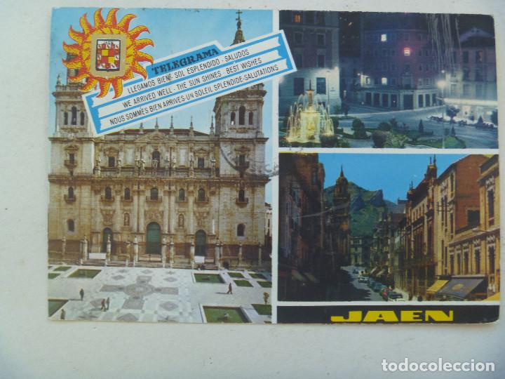 Postales: POSTAL DE JAEN : FACHADA DE LA CATEDRAL Y PLAZA DE SANTA MARIA . A&Ntilde;OS 60