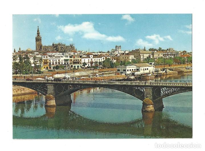 Postales: POSTAL- SEVILLA.- N&ordm; 142, PUERTO DE TRIANA Y VISTA PARCIAL, GARRABELLA. SEVILLA- SIN CIRCULAR