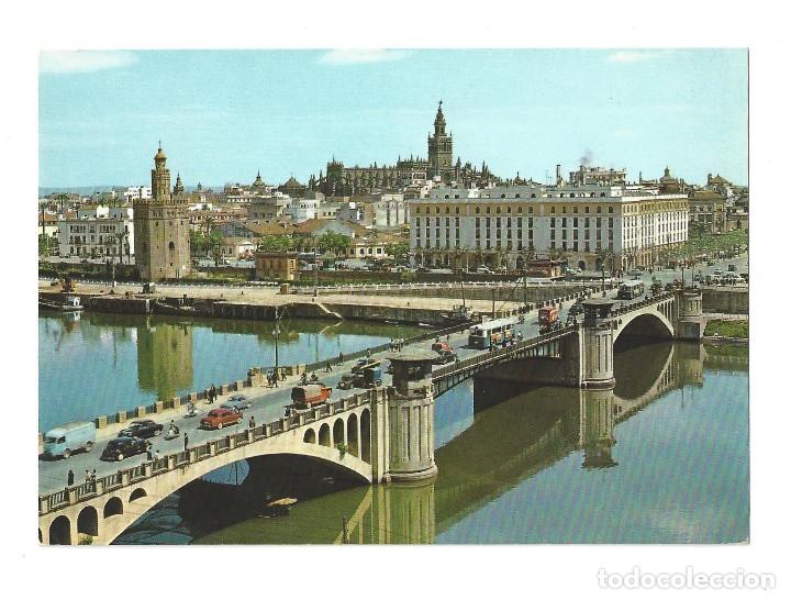 Postales: POSTAL- SEVILLA.- N&ordm; 21, PUENTE DE SAN TELMO Y VISTA PARCIAL, GARRABELLA- SIN CIRCULAR