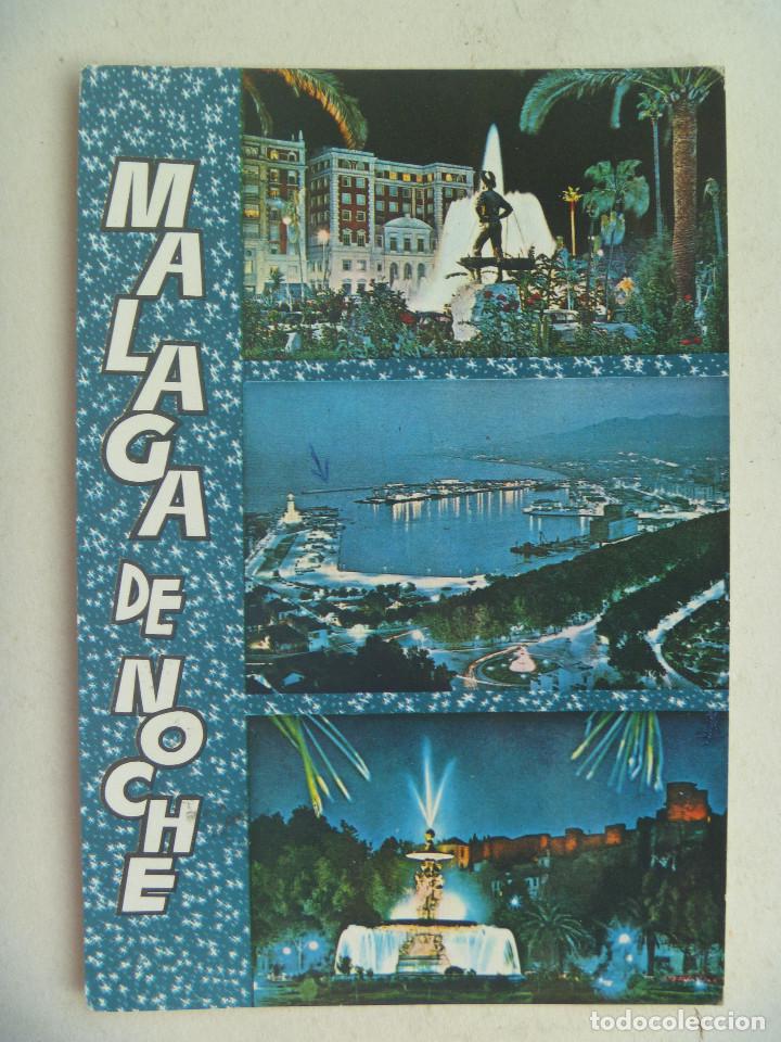 Postales: POSTAL DE MALAGA : VISTAS DE MALAGA DE NOCHE  . A&Ntilde;OS 60