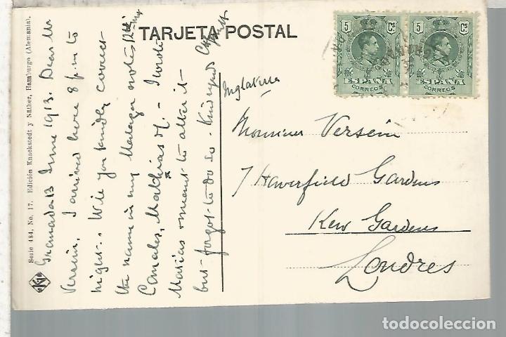 Postales: GRANADA ALHAMBRA ESCRITA 1913 - Foto 2