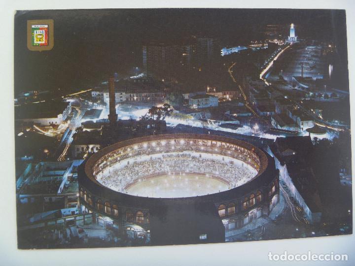 Postales: POSTAL DE MALAGA : PLAZA DE TOROS Y FAROLA NOCTURNO