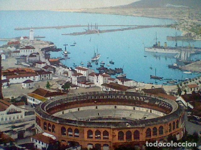 Postales: PLAZA TOROS Y PUERTO  MALAGA ED PURGER & CO NR 4825 S/C ca 1905 ANIMADA COLOR