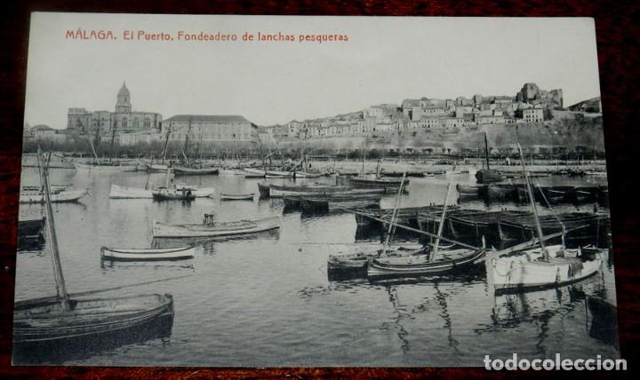 Postales: POSTAL DE MALAGA, FOTOTIPIA THOMAS 2135 - EL PUERTO. FONDEADERO DE LANCHAS PESQUERAS. NO CIRCULADA,
