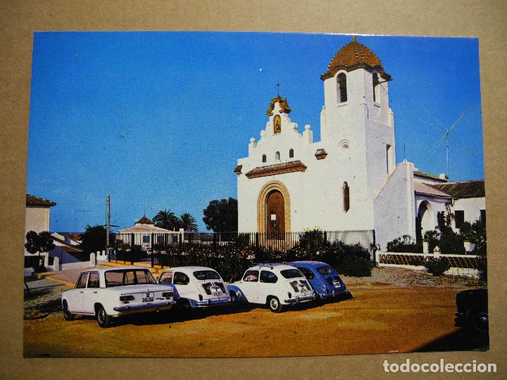 Postales: Iglesia de Punta Umbria. Ed. FITER. Coches SEAT Circulada 1972