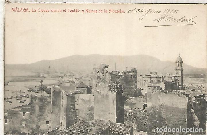 Postales: MALAGA ESCRITA 1910 SELLO ALFONSO XIII