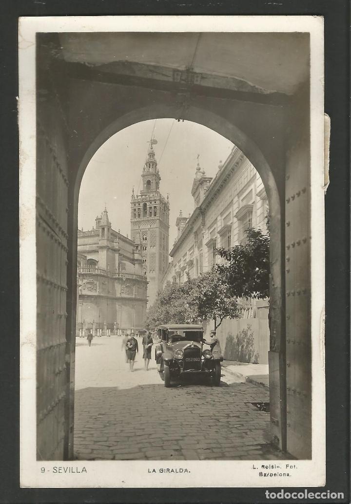Postales: SEVILLA-LA GIRALDA-9-ROISIN-COCHE AUTOMOVIL-FOTOGRAFICA-POSTAL ANTIGUA-(57.057)