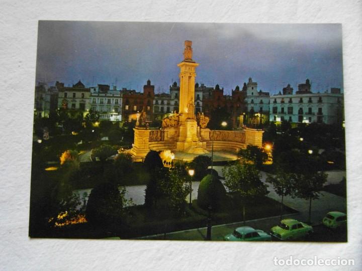 Postales: CADIZ N&ordm; 47 PLAZA DE ESPA&Ntilde;A Y MONUMENTO A LAS CORTES NOCTURNO. ESCRITA. 1973