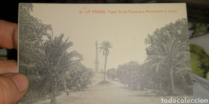 Postales: La R&aacute;bida Paseo de las Palmeras y Monumento a Col&oacute;n