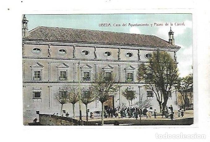Postales: TARJETA POSTAL DE UBEDA, JAEN - CASA DEL AYUNTAMIENTO Y PASEO DE LA CARCEL. IMPRENTA DE LA LOMA
