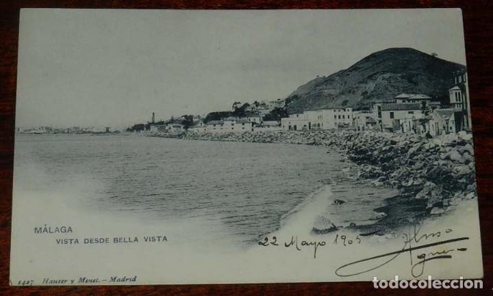 Postales: POSTAL DE MALAGA, VISTA DESDE BELLAVISTA, 1427 HAUSER Y MENET, SIN CIRCULAR Y SIN DIVIDIR, ESCRITA E
