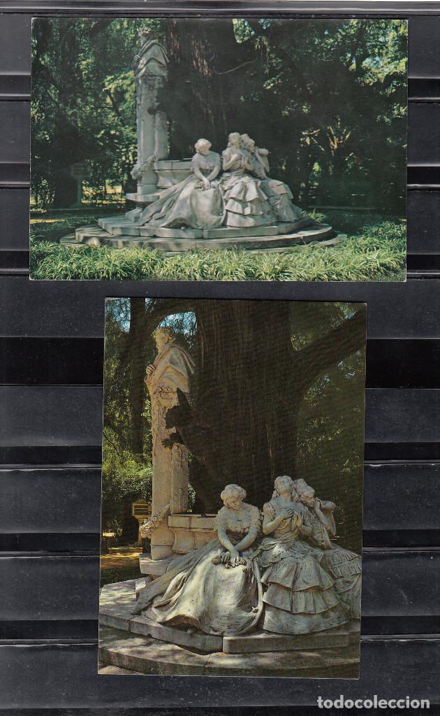 Postales: 65 y 136. PARQUE MARIA LUISA. MONUMENTO A BECQUER. 2 POSTALES DIFERENTES