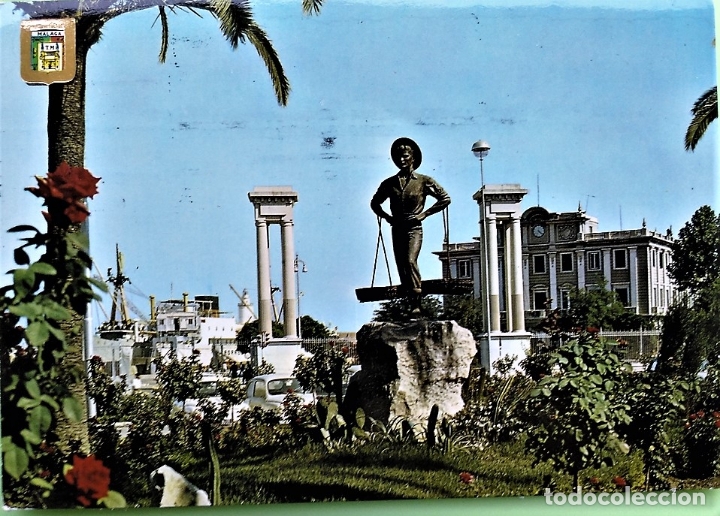 Postkarten: M&aacute;laga. 179 Plaza de la Marina. El Cenachero. Escudo de Oro. Usada con sello. Color