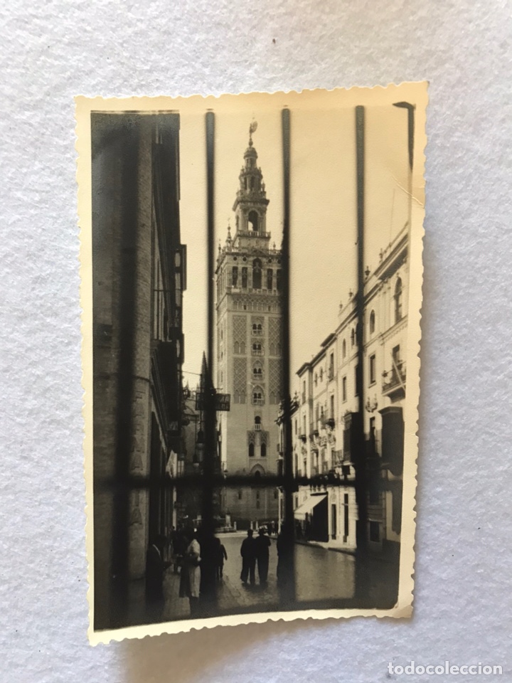 Postales: MAGN&Iacute;FICA Y ANTIGUA POSTAL FOTOGR&Aacute;FICA DE LA GIRALDA A TRAV&Eacute;S DE UNAS REJAS.
