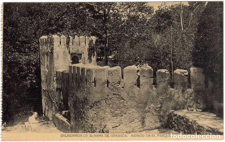 Postales: BONITA POSTAL - BALNEARIOS DE ALHAMA DE GRANADA - KIOSCO EN EL PARQUE