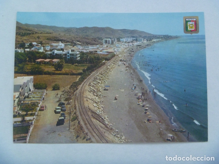 Postales: POSTAL DE RINCON DE LA VICTORIA ( MALAGA ): VISTA GENERAL Y PLAYA . A&Ntilde;OS 60