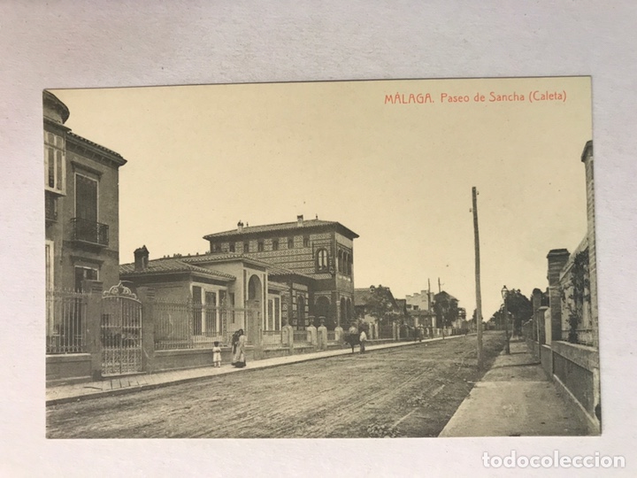 Postales: MALAGA. Postal Animada, Paseo de Sancha (Caleta) Edita: Fototipia THOMAS 2618 (h.1920?)