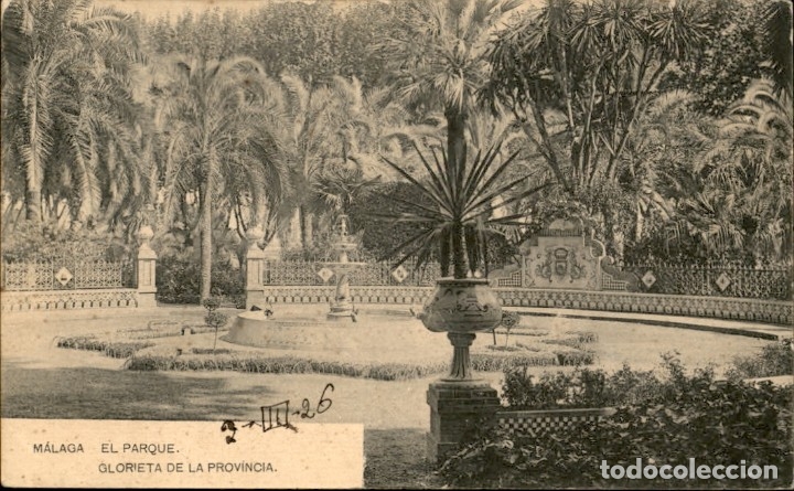 Postales: Malaga. El parque &ndash; Glorieta de la provincia &ndash; Hauser y Menet