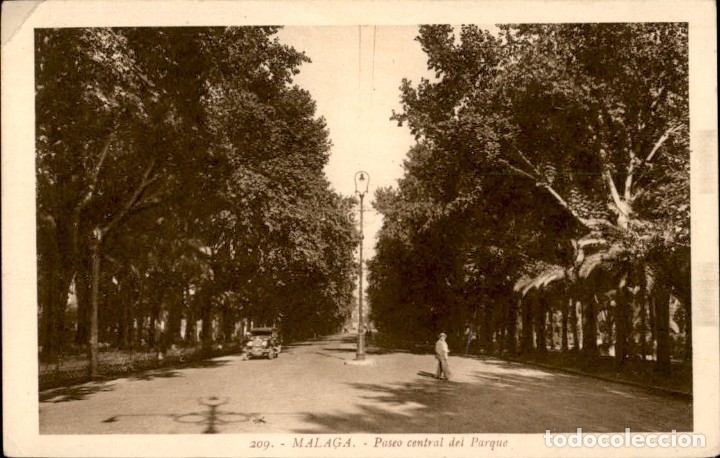 Postales: Malaga. Paseo central del parque &ndash; L. Roisin