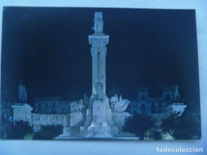 Postales: POSTAL DE CADIZ : MONUMENTO A LAS CORTES DE 1812, VISTA NOCTURNA. A&Ntilde;OS 60
