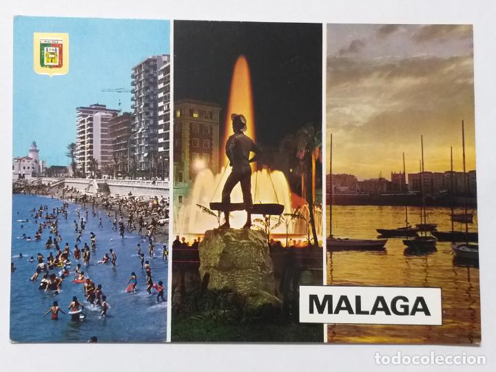Postales: POSTAL DE MALAGA. COSTA DEL SOL: Playa, El Cenachero, Escultor Jaime F. Pimentel, Puerto. # 218