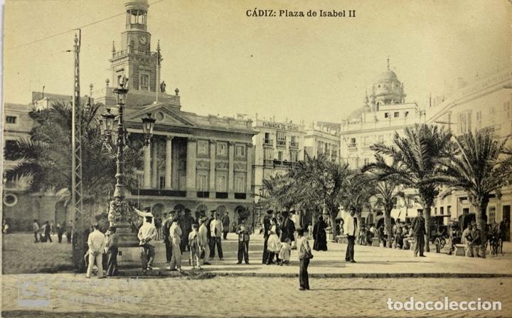 Postcards: TARJETA POSTAL. CADIZ. PLAZA DE ISABEL II. FOTOTIPIA DE HAUSER Y MENET.