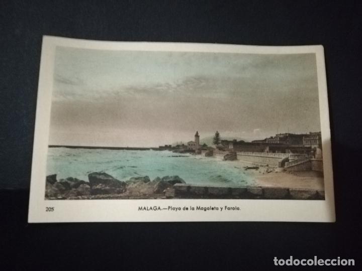 Postales: TARJETA POSTAL DE MALAGA. PLAYA DE LA MALAGUETA Y FAROLA. EDICIONES ARRIBAS.