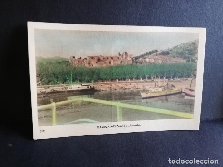 Postales: TARJETA POSTAL DE MALAGA. DETALLE DEL PUERTO Y GIBRALFARO. EDICIONES ARRIBAS.