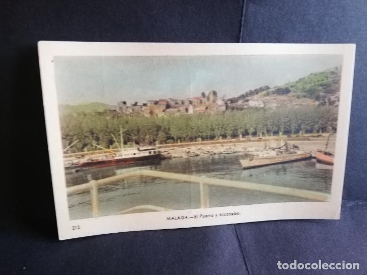 Postales: TARJETA POSTAL DE MALAGA. DETALLE DEL PUERTO Y GIBRALFARO. EDICIONES ARRIBAS.