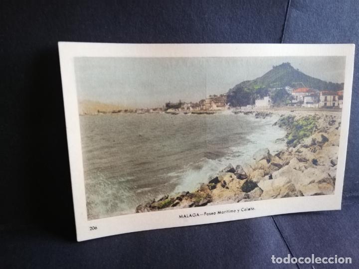 Postales: TARJETA POSTAL DE MALAGA. PASEO MARITIMO Y CALETA. EDICIONES ARRIBAS.
