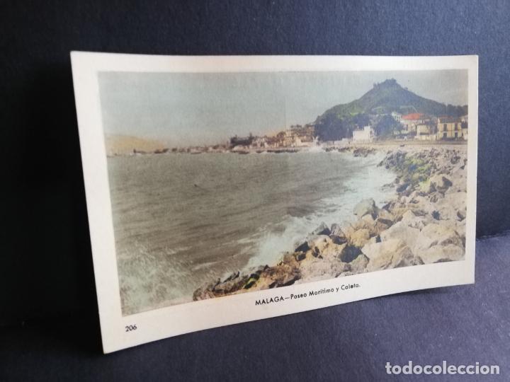 Postales: TARJETA POSTAL DE MALAGA. PASEO MARITIMO Y CALETA. EDICIONES ARRIBAS.