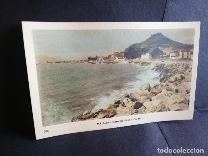Postales: TARJETA POSTAL DE MALAGA. PASEO MARITIMO Y CALETA. EDICIONES ARRIBAS.