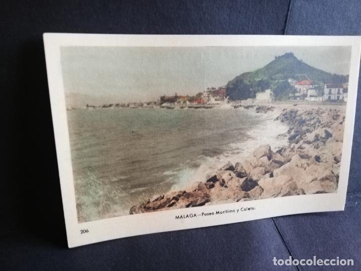 Postales: TARJETA POSTAL DE MALAGA. PASEO MARITIMO Y CALETA. EDICIONES ARRIBAS.
