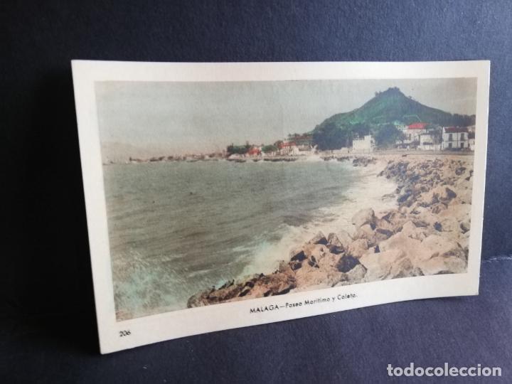 Postales: TARJETA POSTAL DE MALAGA. PASEO MARITIMO Y CALETA. EDICIONES ARRIBAS.