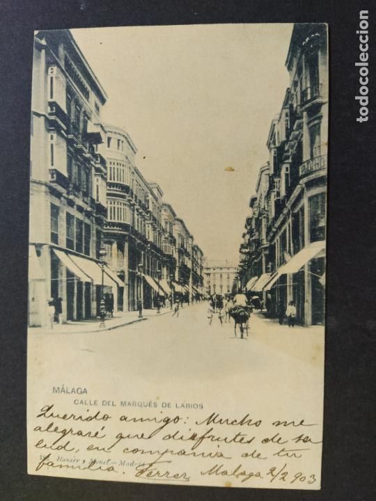 Postales: MALAGA-CALLE DEL MARQUES DE LARIOS-182 HAUSER Y MENET-REVERSO SIN DIVIDIR-POSTAL ANTIGUA-(65.820)