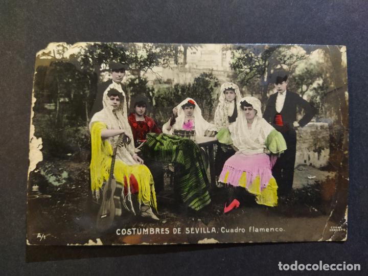 Postales: SEVILLA-COSTUMBRES DE SEVILLA-CUADRO FLAMENCO-POSTAL FOTOGRAFICA ANTIGUA-(68.622)