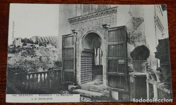 Postales: POSTAL DE GRANDA, N. 140, ALHAMBRA, LA MEZQUITA Y EL GENERALIFE, FOTO SE&Ntilde;AN Y GONZALEZ, NO CIRCULADA