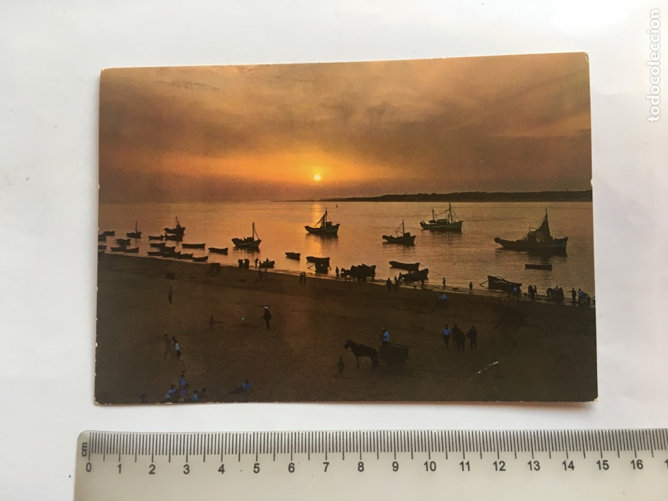 Postales: POSTAL. SANLUCAR DE BARRAMEDA. PUESTA DE SOL EN BAJO DE GU&Iacute;A. EDICIONES ARRIBAS.