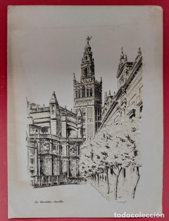 Postales: Tarjeta Grabado La Giralda &ndash; Sevilla de Cornejo 12 z 16.5 cm