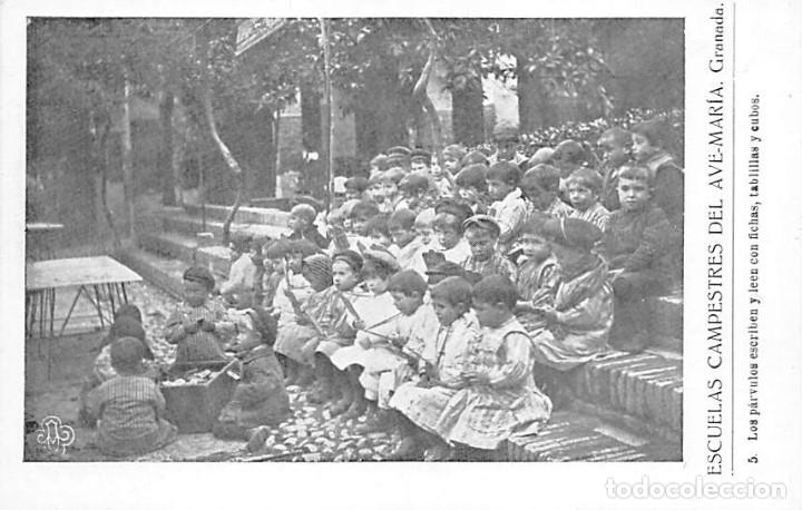 Postales: GRANADA.-ESCUELAS CAMPESTRES DEL AVE MARIA- LOS P&Aacute;RVULOS ESCRIBEN Y LEEN CON FICHAS, TABLILLAS