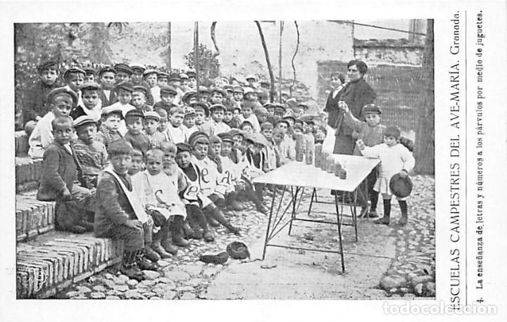 Postales: GRANADA.-ESCUELAS CAMPESTRES DEL AVE MARIA- LA ENSE&Ntilde;ANZA DE LETRAS Y N&Uacute;MEROS A LOS P&Aacute;RVULOS POR MEDI