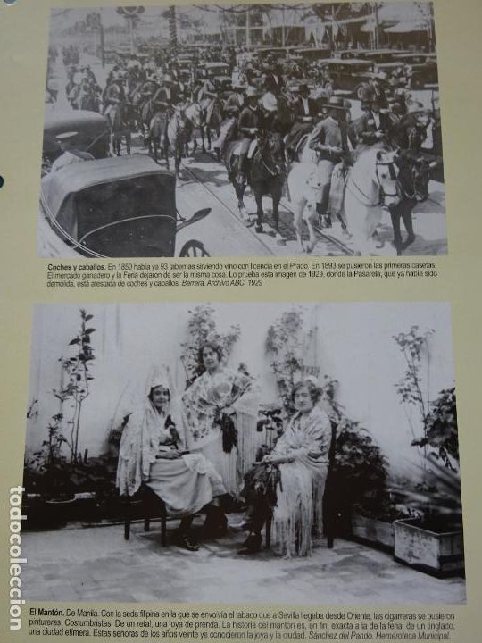 Cartoline: L&Aacute;MINA CON 4 FOTOS POSTALES MEMORIA GR&Aacute;FICA SEVILLA. 38 FERIA DE ABRIL, COCHES CABALLOS MANT&Oacute;N FAROL