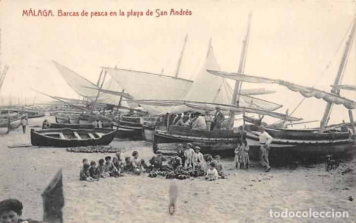 Postales: M&Aacute;LAGA.- BARCAS DE PESCA EN LA PLAYA DE SAN ANDR&Eacute;S